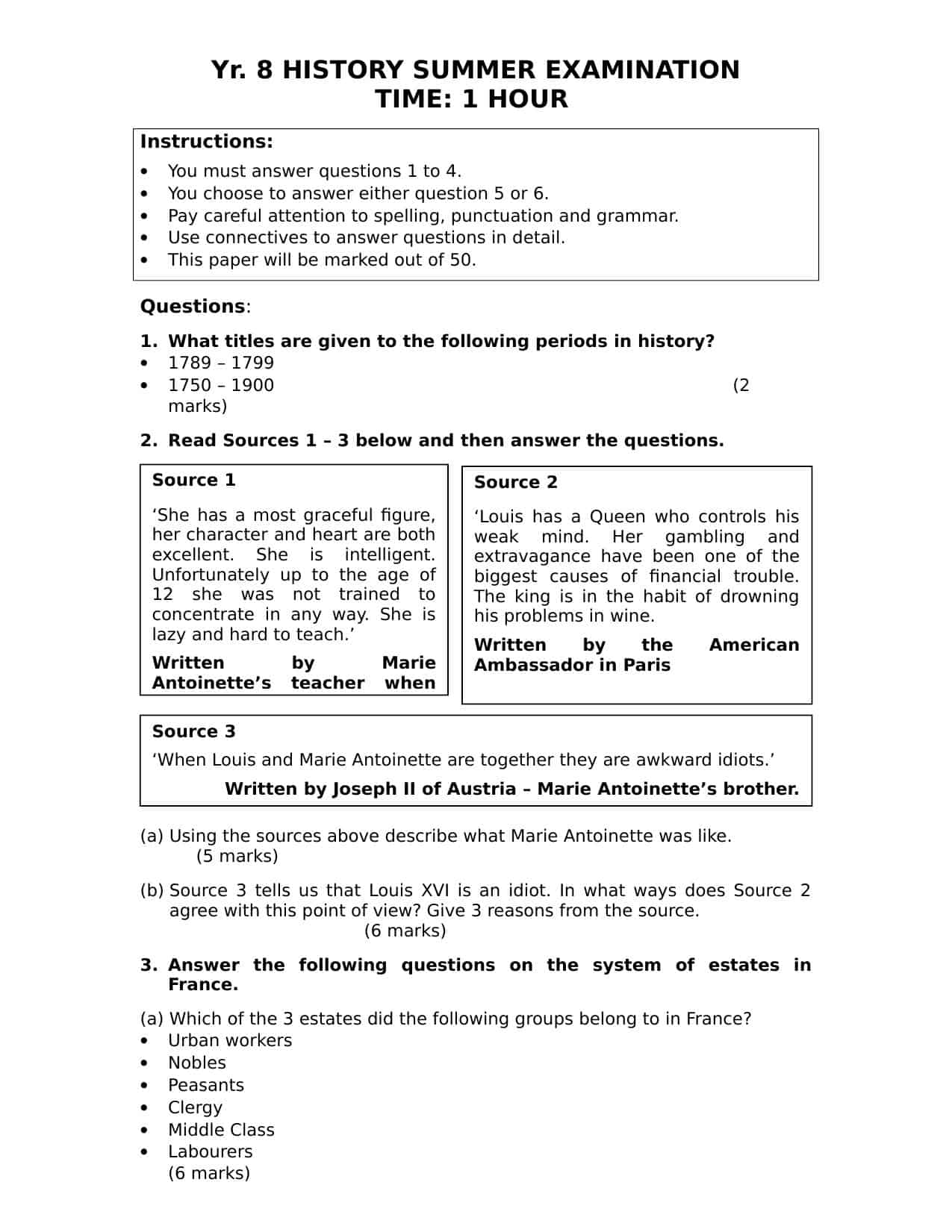 Free Printable Worksheets For Year 7 English Learning Year 7 History Practice Examination Ks3